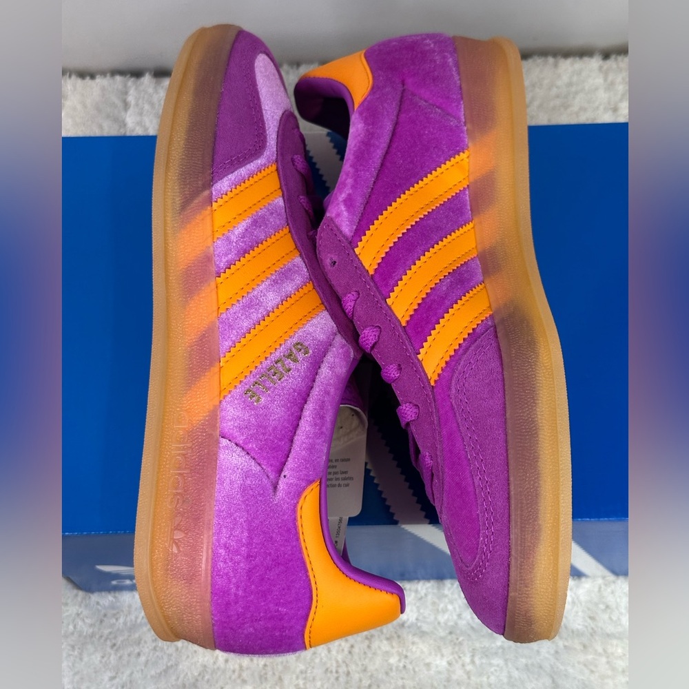 adidas Gazelle Purple and Orange Suede Athletic Shoes - Picture 6 of 13